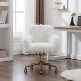 Fluffy Office Chair Faux Fur Modern Swivel Desk Chair for Women And Girls-White