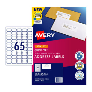 Avery Inkjet Label QP J8651R 38.1x21.2mm 65Up Pk25