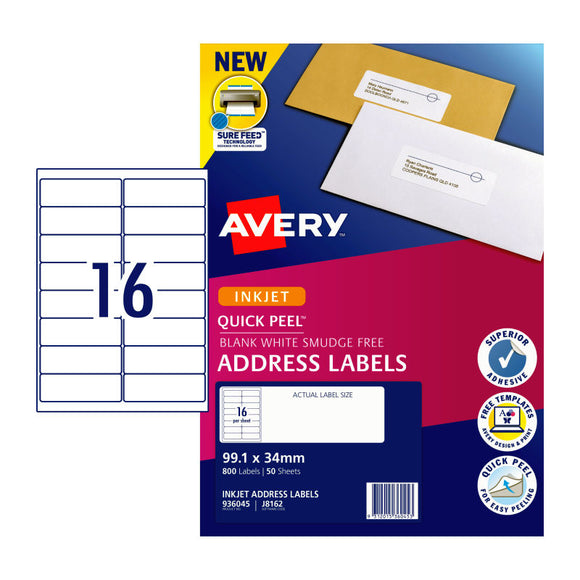 Avery Inkjet Label QP J8162M 99.1x34mm 16Up Pk50