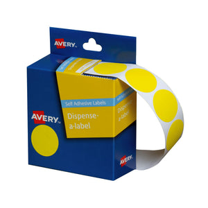 Avery Dispenser Dot Sticker Yellow 24mm Roll500