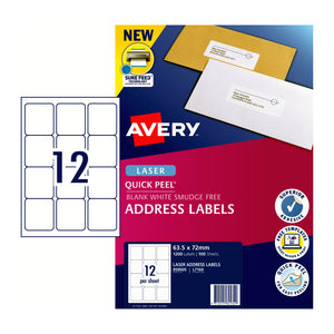 Avery LaserLbl Address QP L7164 63.5x72 12Up Pk100