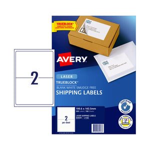 Avery Laser Label Ship L7168 199.6x143.5 2UP Bx100