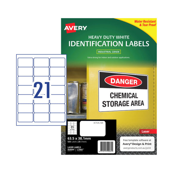 Avery Laser Label HD Wht L7060 63.5x38.1 21Up Pk25