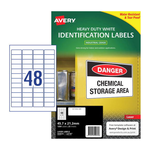 Avery Laser Label HD Wht L4778 45.7x21.2 48Up Pk25