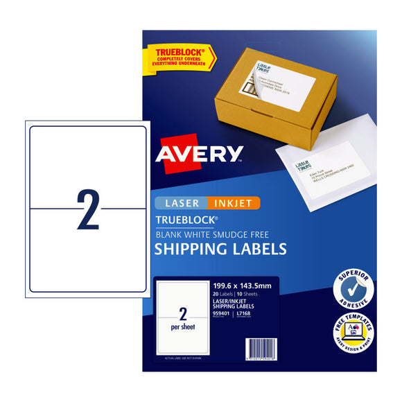 Avery Label Ship White L7168 199.6x143.5 2Up Pk10