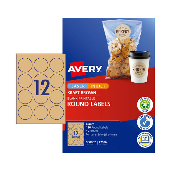 Avery Label Round Kraft Brown 60mm 12Up Pk15 
