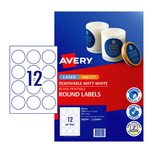 Avery Label Rmvbl Matt Round L7104 60mm 12Up Pk10