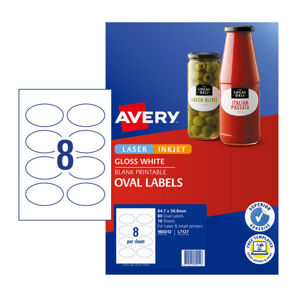 Avery Label Gloss Oval L7137 84.7x50.8mm 8Up Pk10