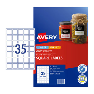 Avery Label Square Gloss White L7119 35x35mm Pk350