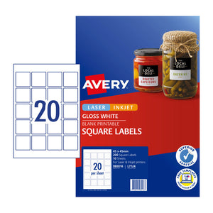 Avery Label Gloss Square L7124 45x45mm 20Up Pk10
