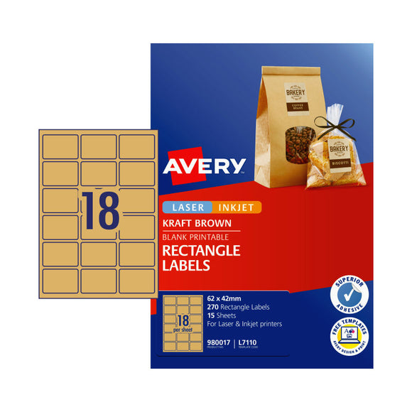 Avery Label Kraft Rectangle Brwn L7110 62x42 Pk270