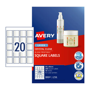 Avery Laser Label Sq Clr L7126 45x45mm 20Up Pk20