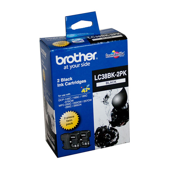 Brother LC-38BK Black Ink Cartridge - Twin pack 300 pages each