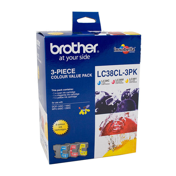 Brother LC-38CL3PK Cyan, Magenta & Yellow Colour Pack - 260 pages each