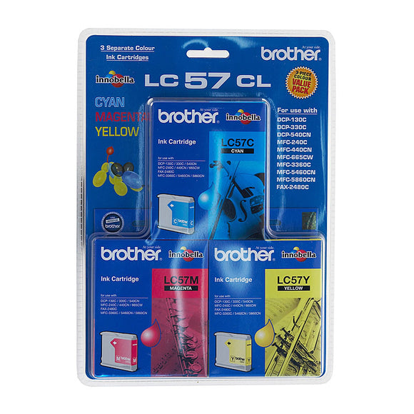 Brother LC-57CL3PK Cyan, Magenta & Yellow Colour Pack - 400 pages each