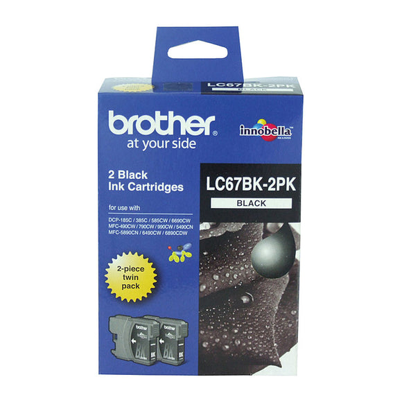 Brother LC-67BK Black Ink Cartridge - Twin pack of LC-67BK - 450 Pages each