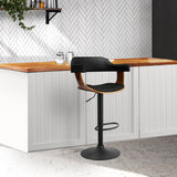 Artiss Bar Stool Curved Gas Lift PU Leather - Black and Wood