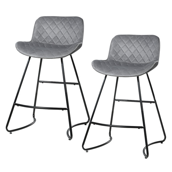 Artiss Set of 2 Bar Stools Kitchen Stool Chairs Chair Velvet Barstool Barstools Grey