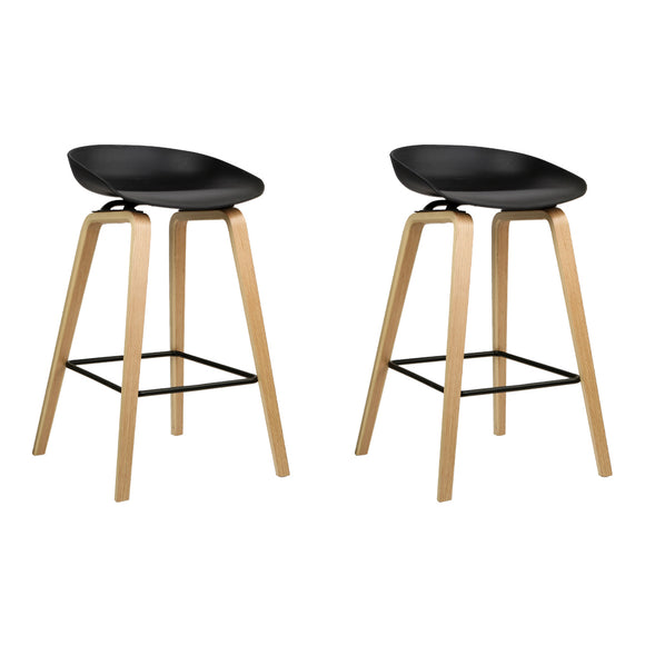 Artiss Set of 2 Wooden Square Footrest Bar Stools - Black