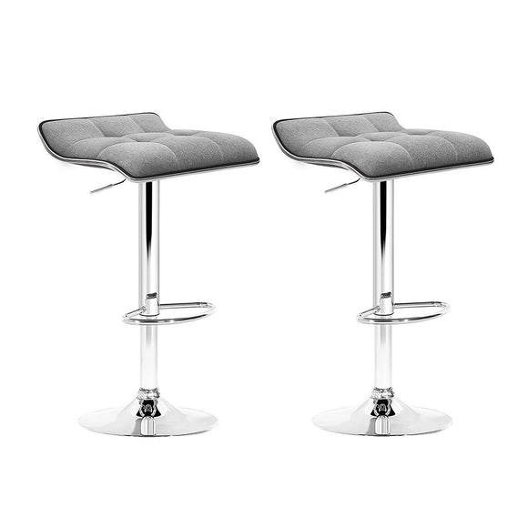 Artiss Set of 2 Fabric Bar Stools Swivel Bar Stools- Grey Chrome