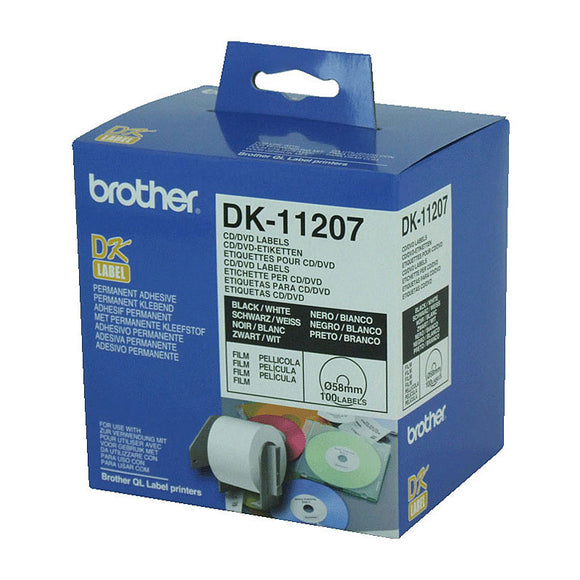 Brother DK11207 White Label - CD/DVD Film Label - 100 per roll - WSL