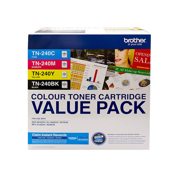 Brother TN-240 Colour 4 Pack Bk,C,M,Y Toner Cartridges - refer to singles for yields