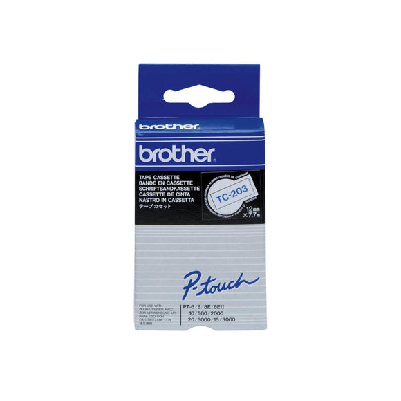 Brother 12mm Blue on White Labelling Tape - 8 meters 