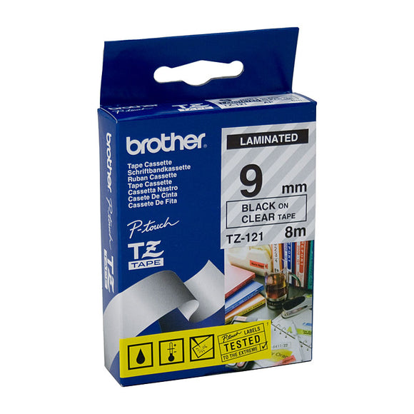 Brother 9mm Black Text On Clear Tape - 8 metres