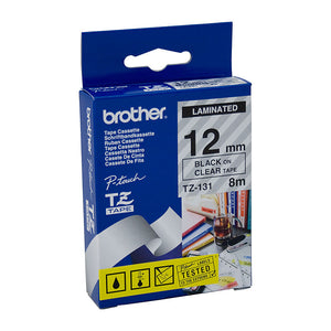 Brother 12mm Black on Clear Tape - 8 metres