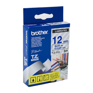 Brother 12mm Blue on Clear Tape - 8 meters