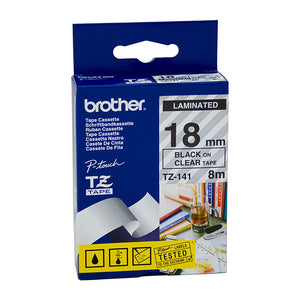 Brother 18mm Black Text On Clear Tape - 8 metres