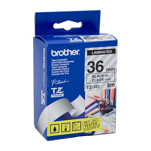 Brother 36mm Black on Clear Labelling Tape - 8 meters