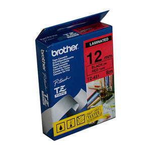 Brother 12mm Black on Red Tape - 8 meters
