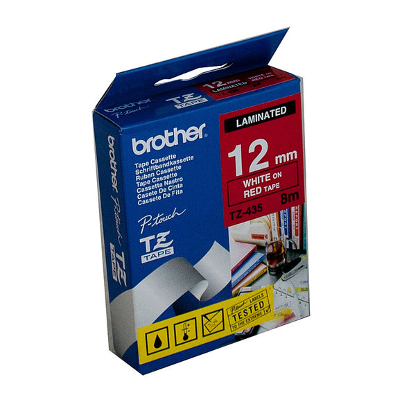 Brother 12mm White Text On Red Tape - 8 metres