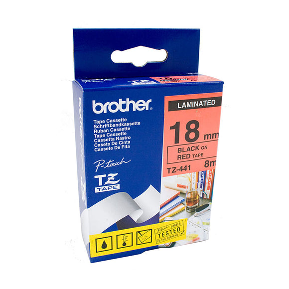 Brother 18mm Black on Red Labelling Tape - 8 meters