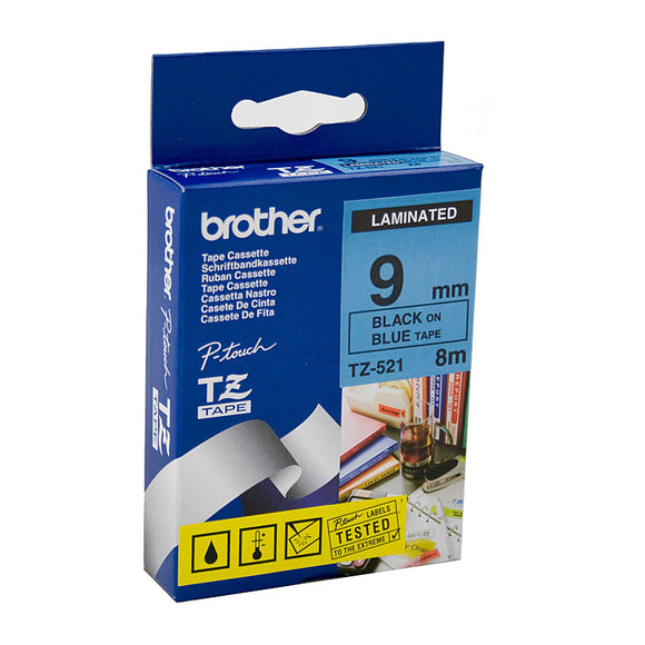 Brother 9mm Black on Blue Labelling Tape - 8 meters