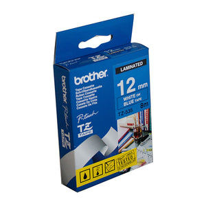 Brother 12mm White Text On Blue Tape - 8 metres