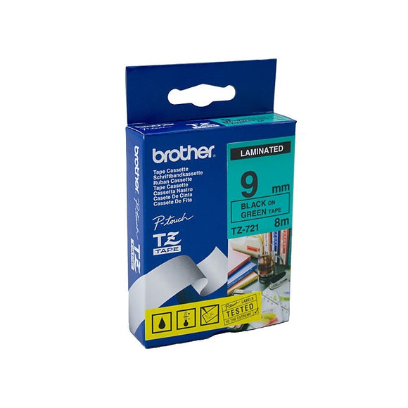 Brother 9mm Black on Green Labelling Tape - 8 meters