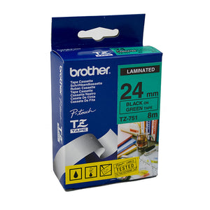 Brother 24mm Labelling Tape, Black on Green Tape - 8 meters