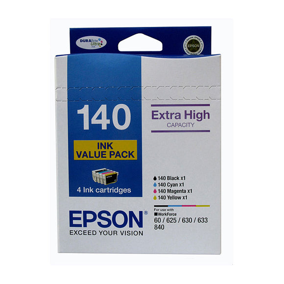 Epson T1404 (140) H/Y  Ink Value Pack (B, C, M, Y x 1 each) - Col 755 pages / Black 945 pages