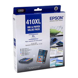 Epson 410XL Ink Value Pack (BXL, PBXL, CXL, MXL, YXL & 20 Sheets Photo Paper Glossy 4" x 6")