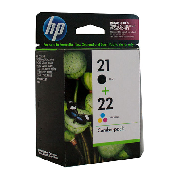 HP #21 & #22 Combo Pack (C9351AA & C9352AA) - black, 185 pages and colour 170 pages 