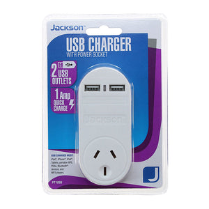 Jackson 1 Outlet with 2 USB Charging Ports (1A Total) - White