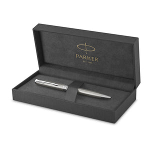Parker Sonnet Stainless Steel CT Ballpoint Pen  is ParkerÆs symbol of elegance. With an array of designs, including the enduring CiselÚ pattern, every detail is skillfully executed. Colour: Stainless with Chrome Colour Trim