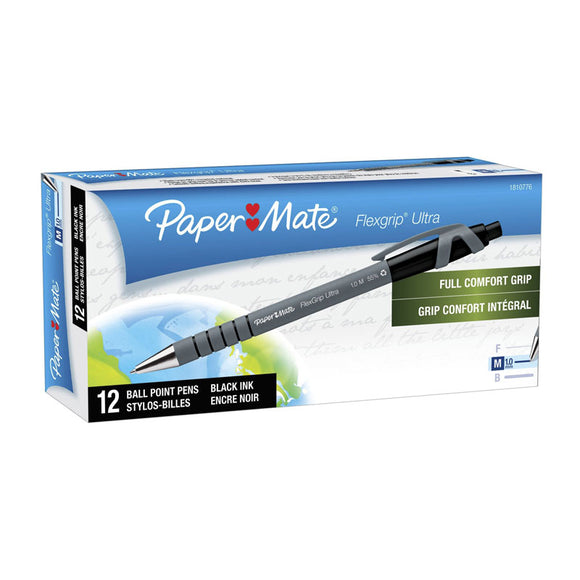 Paper Mate Flex Grip RT Ballpen 1.0mm Blk Bx12 features a textured, rubberized barrel that conforms to your grip with a steel flange tip for extra durability. Retractable 0.8mm medium point helps protect your pocket or purse. Color: Black