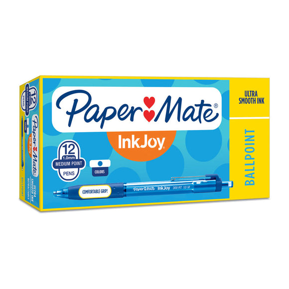 Paper Mate InkJoy 300RT Retract Ball Pen Blue Bx12 features an ultra-smooth writing system never drags, and a comfortable rubberized grip. Retractable design is ready to write with just a click. Tip size: 1.0mm. Color: Blue
