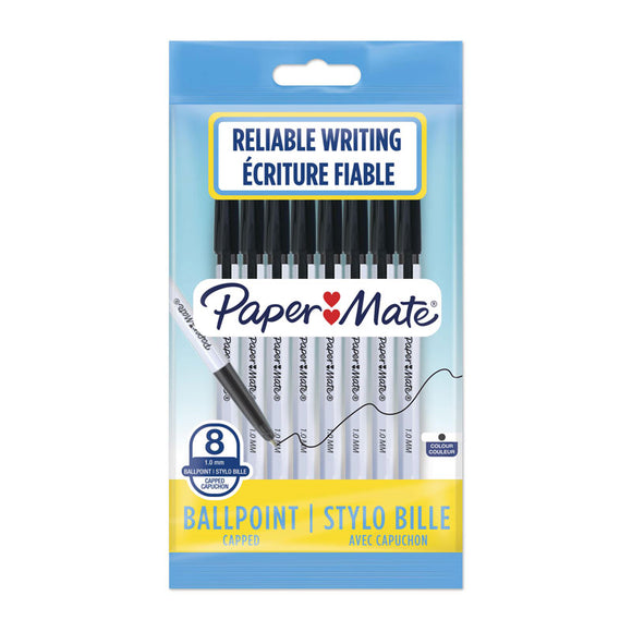 Papermate 045 1.0mm Ball Pen Black Pk8 features laser tip technology for a fluid and accurate writing experience. Cap colour that matches the ink colour. Tip size: 1.0mm. Colour: Black