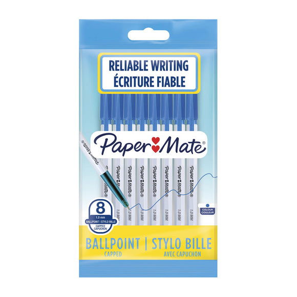 Papermate 045 1.0mm Ball Pen Blue Pk8 features laser tip technology for a fluid and accurate writing experience. Cap colour that matches the ink colour. Tip size: 1.0mm. Colour: Blue