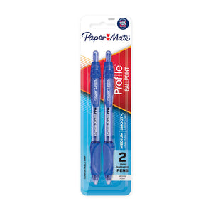 Paper Mate Profile RT 1.0mm BP Pen Blue Pk2 Bx6features a soft grip for comfortable writing. Convenient retractable design and color-matching barrels. Tip size: 1.0mm. Color: Blue