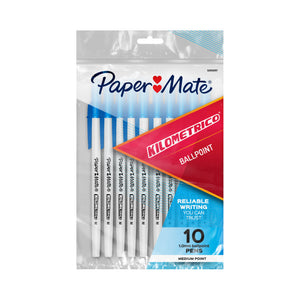 Paper Mate Kilometrico Blue Pk10 Box12 writes for over a kilometer and has a tungsten carbide barrel so ideal for writing on carbon paper.